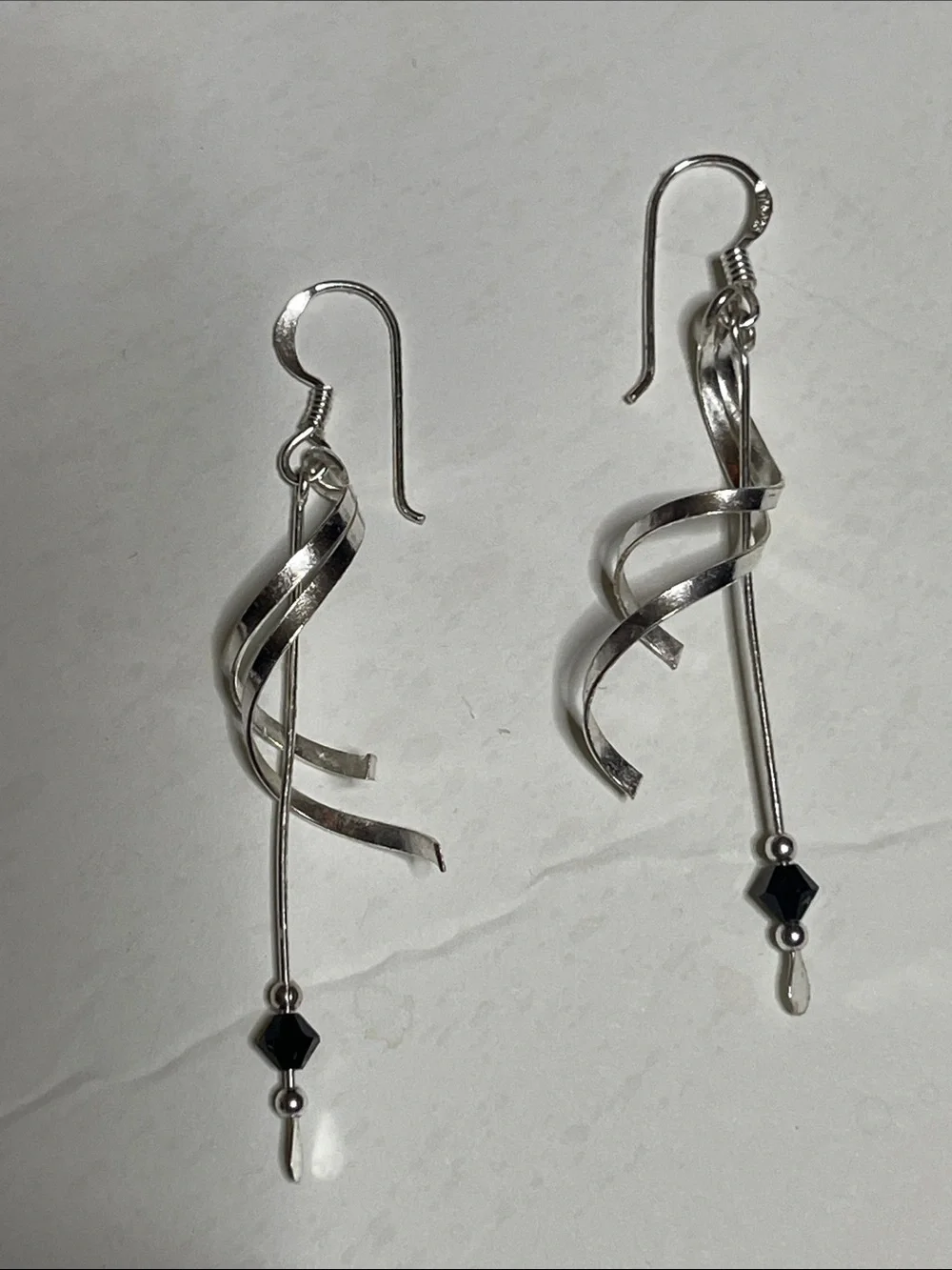 Sundance Silver Spiral Drop Earrings with Black Bead